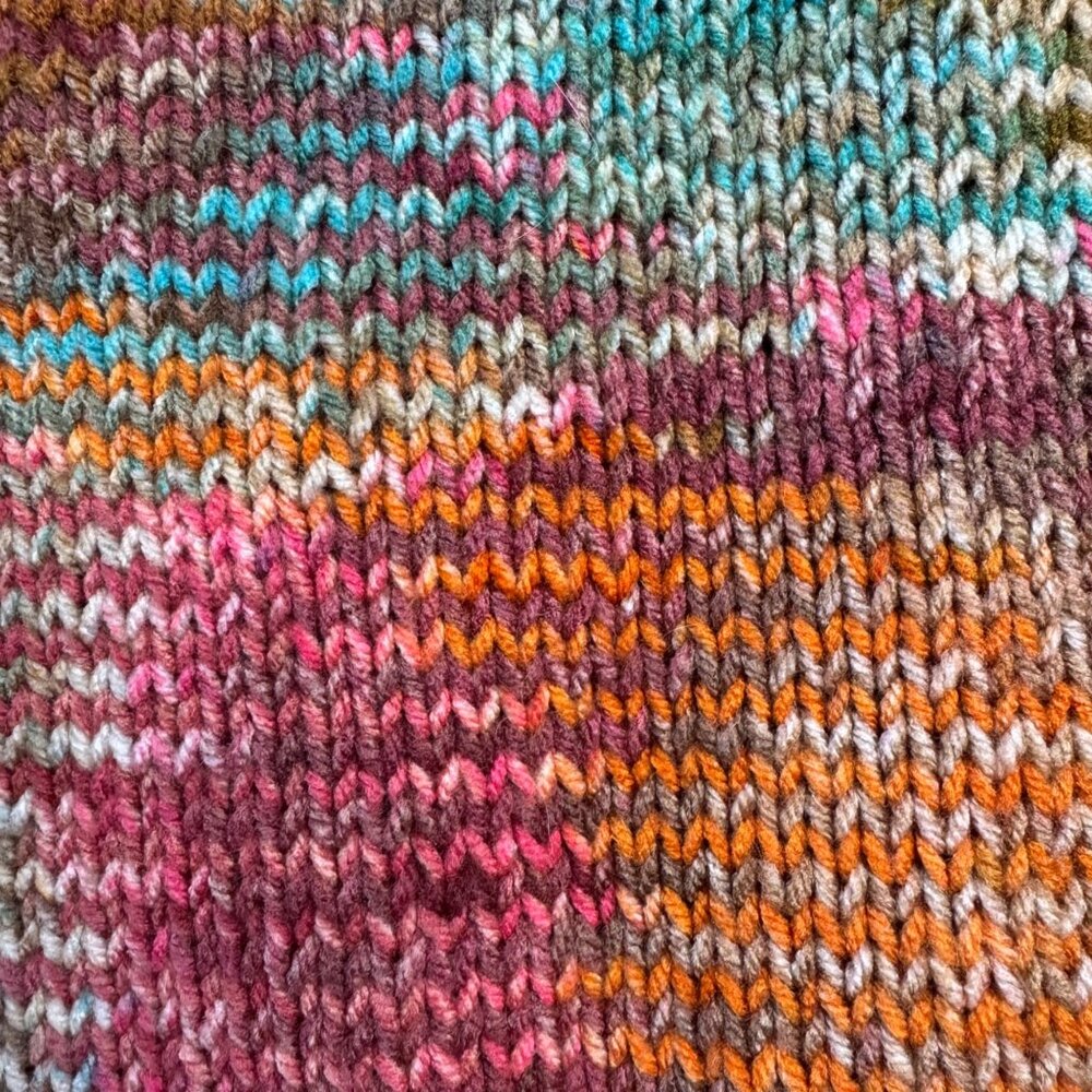 HAND KNIT Oversized Multicolor Cardigan Girls 8 Dog Buttons Handmade Sweater - Picture 5 of 9